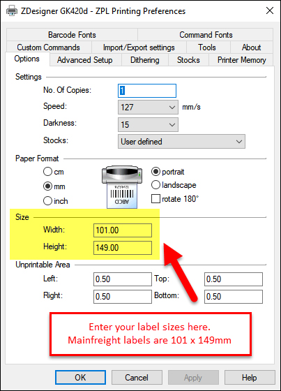 vos Kwade trouw meubilair How do I change the label size settings for my Zebra printer? - Freman Help