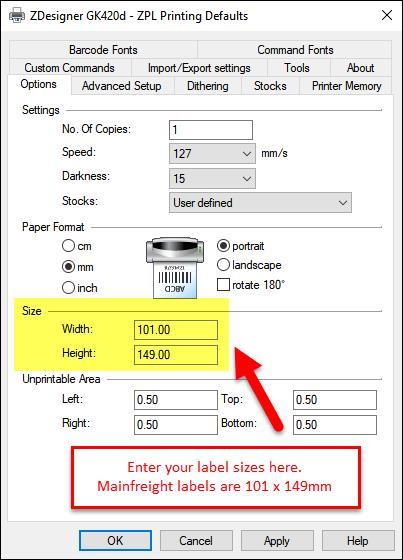 How do I change the label size settings for my Zebra printer? - Freman Help