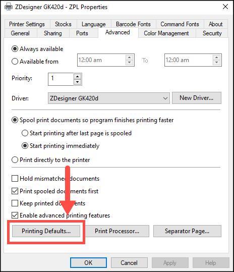 How do I change the label size settings for my Zebra printer